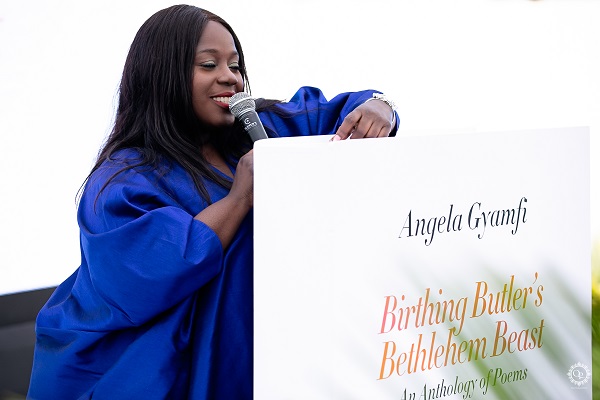 Angela Gyamfi speaking at the launch Angela Gyamfi launches ‘Birthing Butler’s Bethlehem Beast’